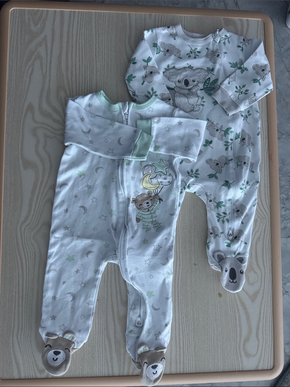2 pcs Koalababy Printed One-Piece Footed Pajamas - White & Light Green